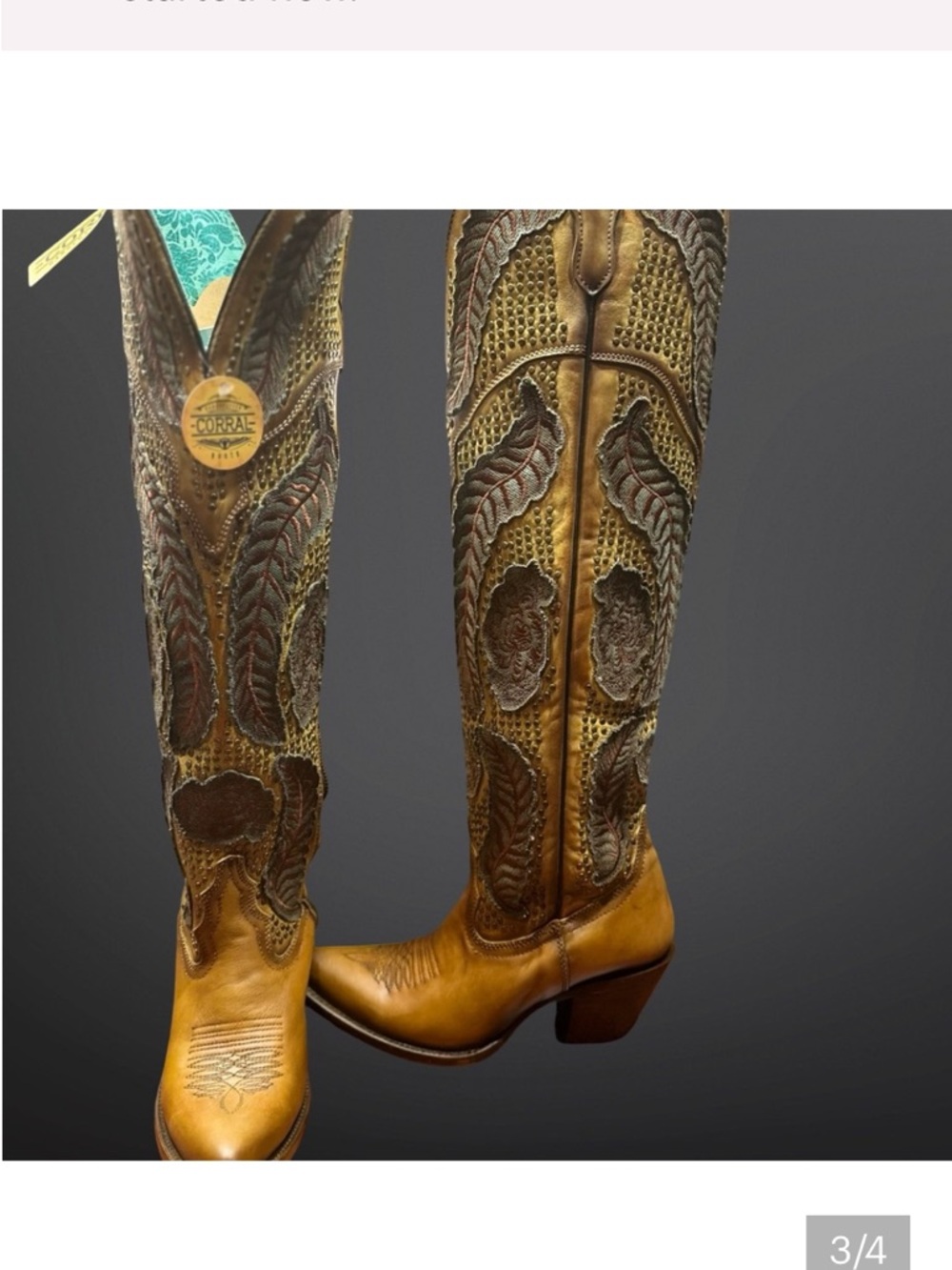 New! Corral Tan and Dark Brown Leather Over the Knee High Western Boots - Picture 3 of 16